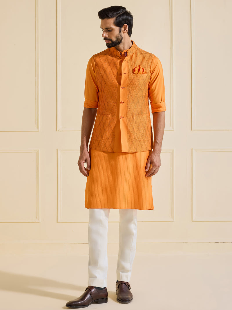 TANGERINE GRANDEUR: THE TEXTURED REGAL WAISTCOAT