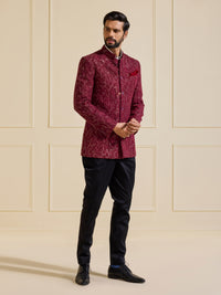 OPULENT SCARLET BANDHGALA FOR EVENING GLAMOUR