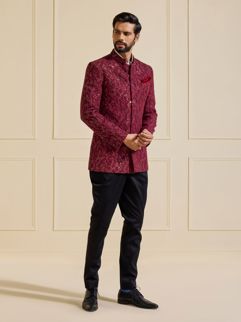 OPULENT SCARLET BANDHGALA FOR EVENING GLAMOUR