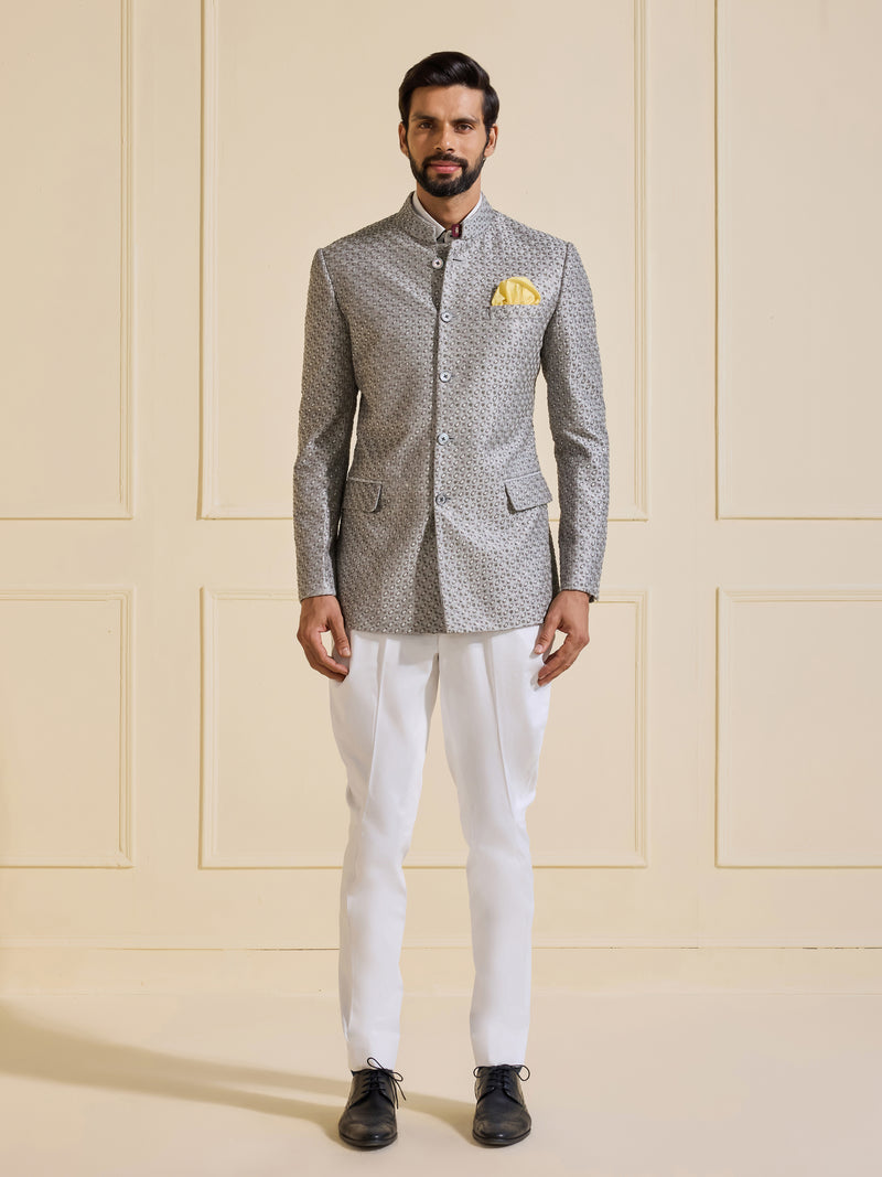 THE LUMINARY SILVER ALLURE BANDHGALA JACKET