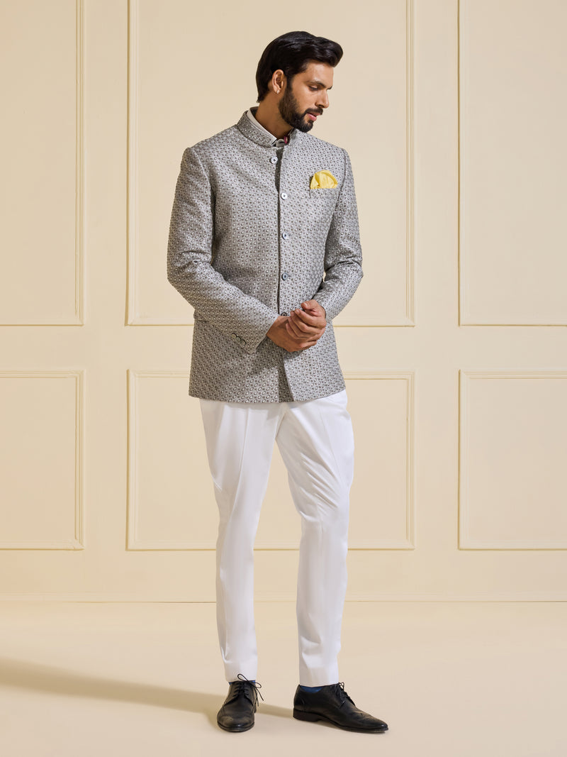 THE LUMINARY SILVER ALLURE BANDHGALA JACKET
