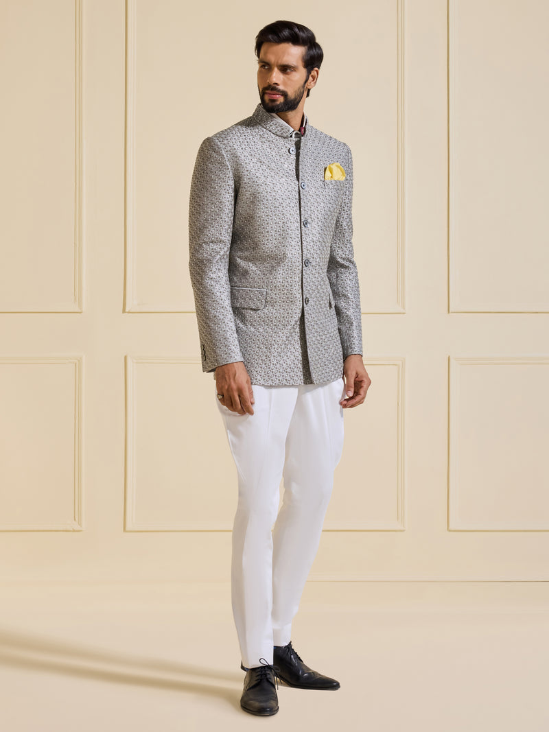 THE LUMINARY SILVER ALLURE BANDHGALA JACKET