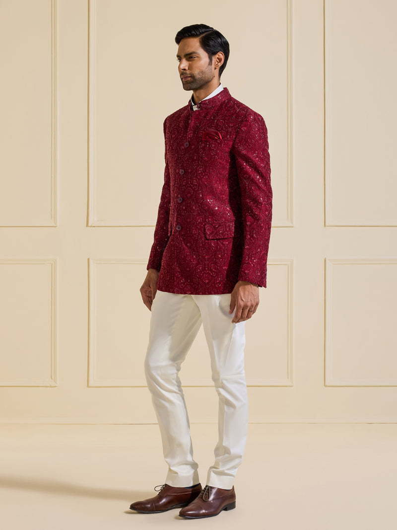 GARNET SPLENDOUR: THE SHIMMERING BANDHGALA JACKET