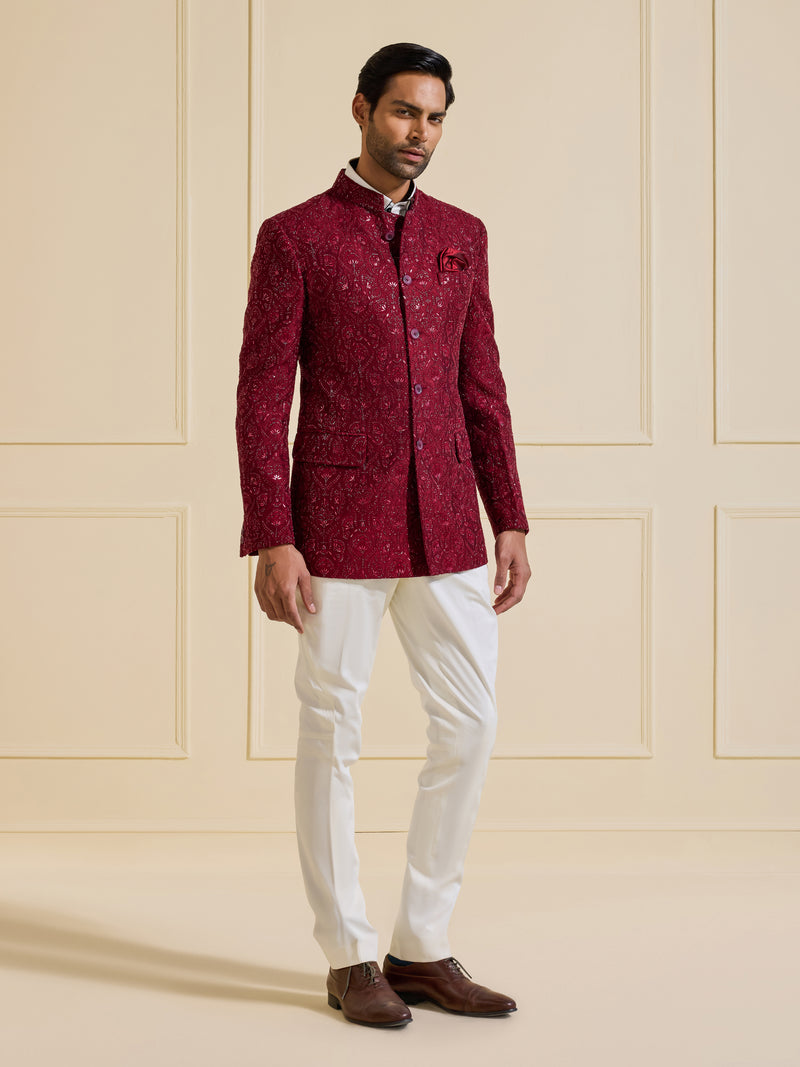 GARNET SPLENDOUR: THE SHIMMERING BANDHGALA JACKET