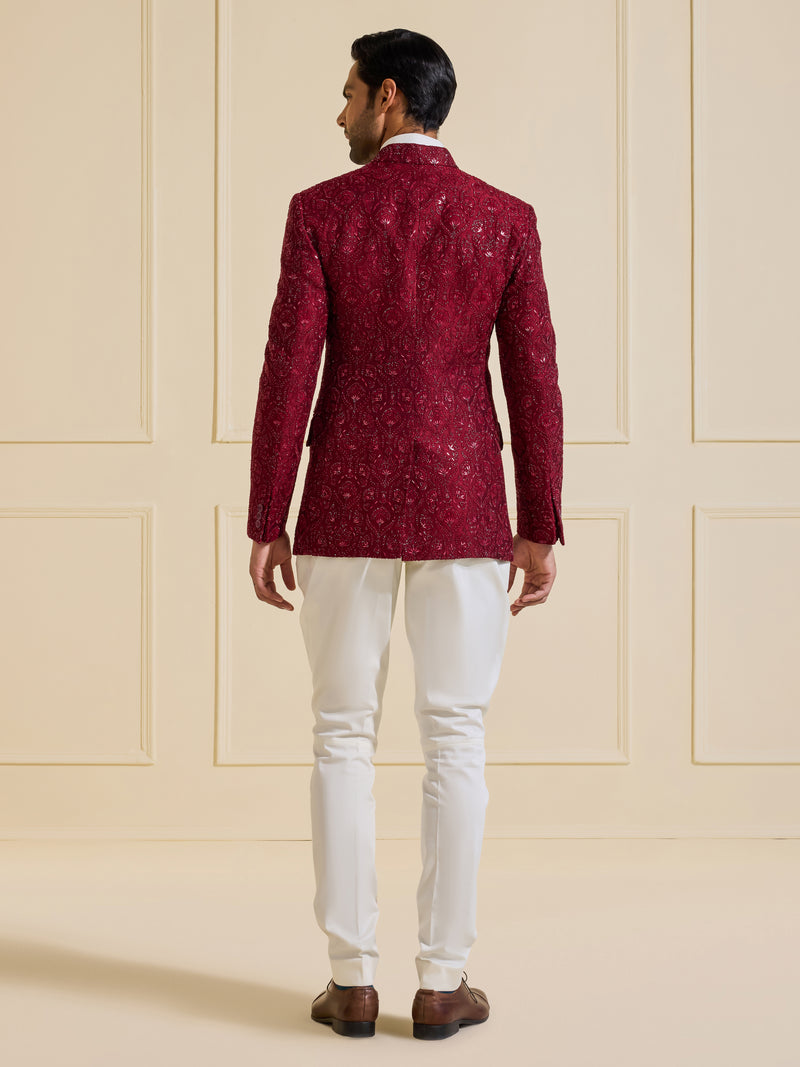 GARNET SPLENDOUR: THE SHIMMERING BANDHGALA JACKET