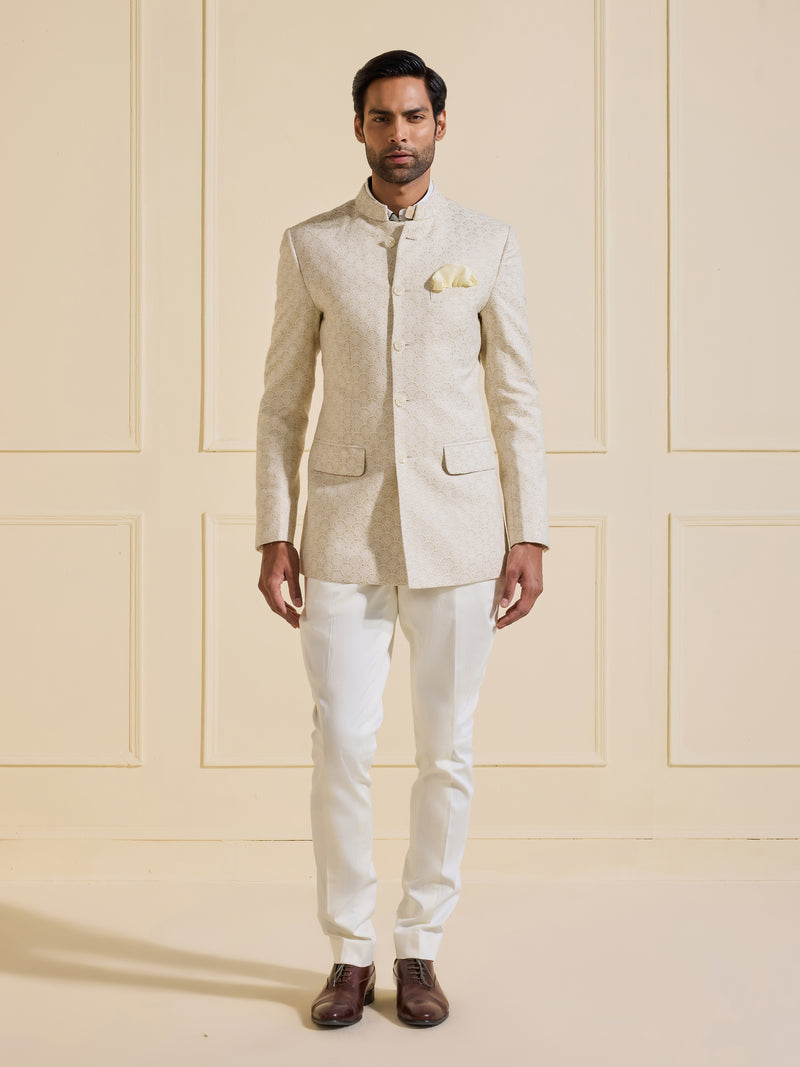 THE LUMINOUS ECLAT WHITE SHIMMERED BANDHGALA