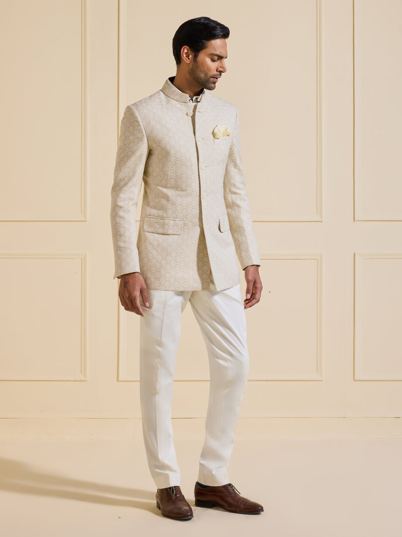 THE LUMINOUS ECLAT WHITE SHIMMERED BANDHGALA