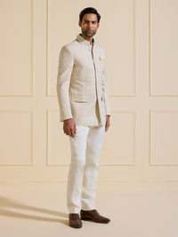 THE LUMINOUS ECLAT WHITE SHIMMERED BANDHGALA