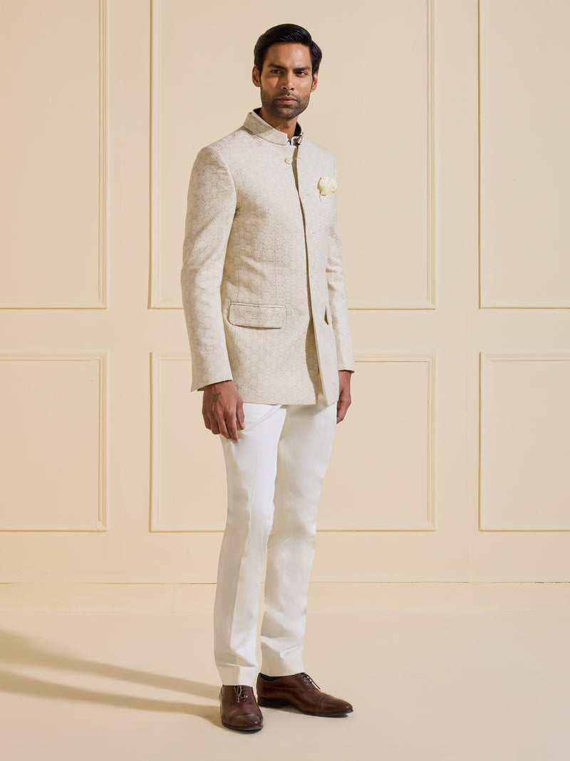 THE LUMINOUS ECLAT WHITE SHIMMERED BANDHGALA