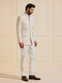 THE CELESTIAL MIRAGE WHITE TEXTURED BANDHGALA JACKET