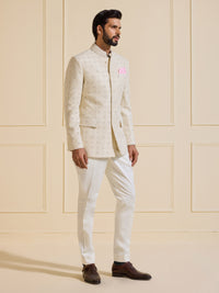 THE CELESTIAL MIRAGE WHITE TEXTURED BANDHGALA JACKET
