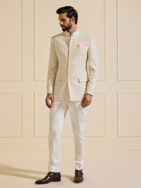 THE CELESTIAL MIRAGE WHITE TEXTURED BANDHGALA JACKET