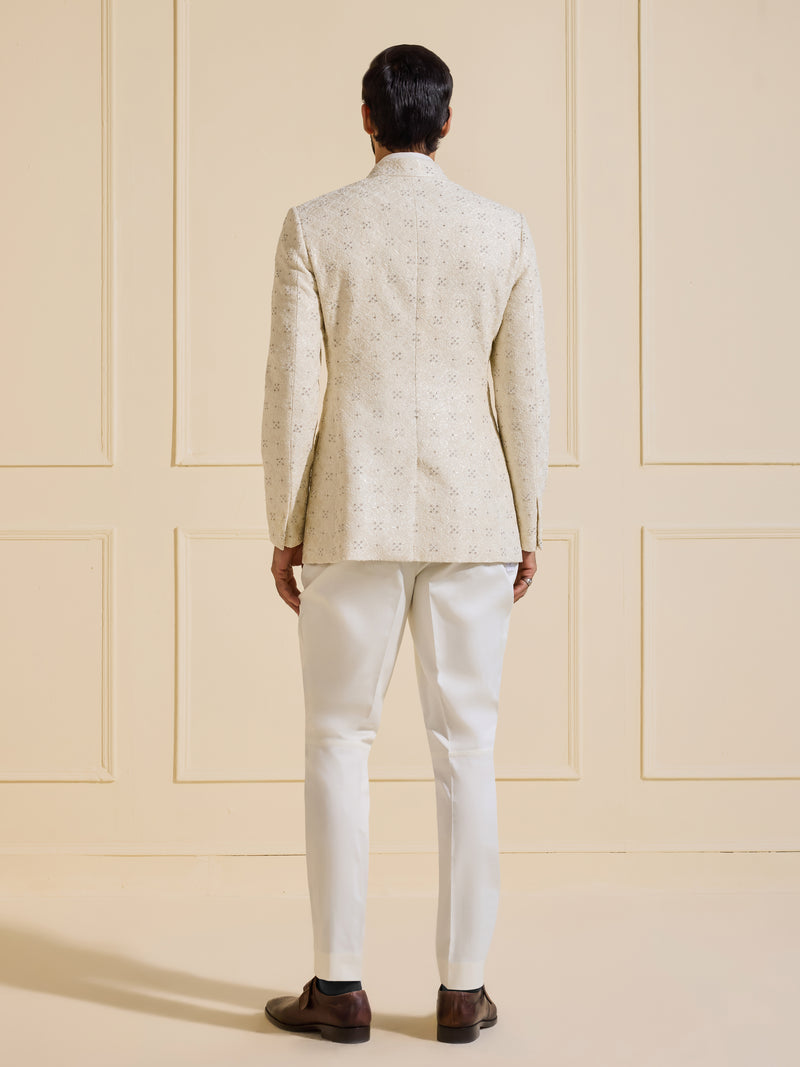 THE CELESTIAL MIRAGE WHITE TEXTURED BANDHGALA JACKET