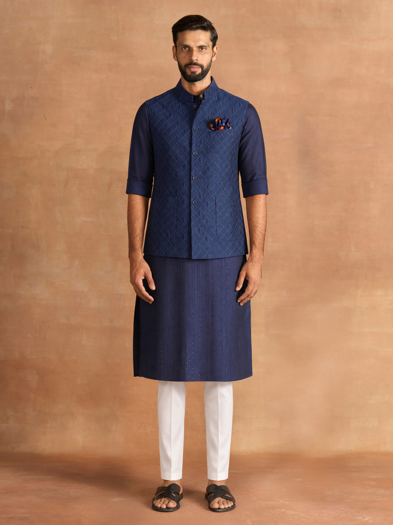 BLUE LATTICE WAISTCOAT