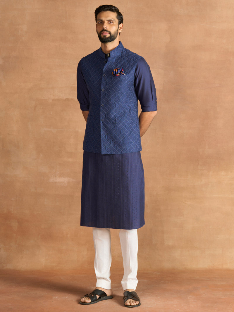 BLUE LATTICE WAISTCOAT