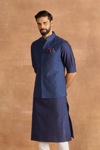 BLUE LATTICE WAISTCOAT