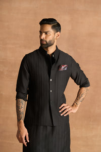 BLACK PINTUCK WAISTCOAT