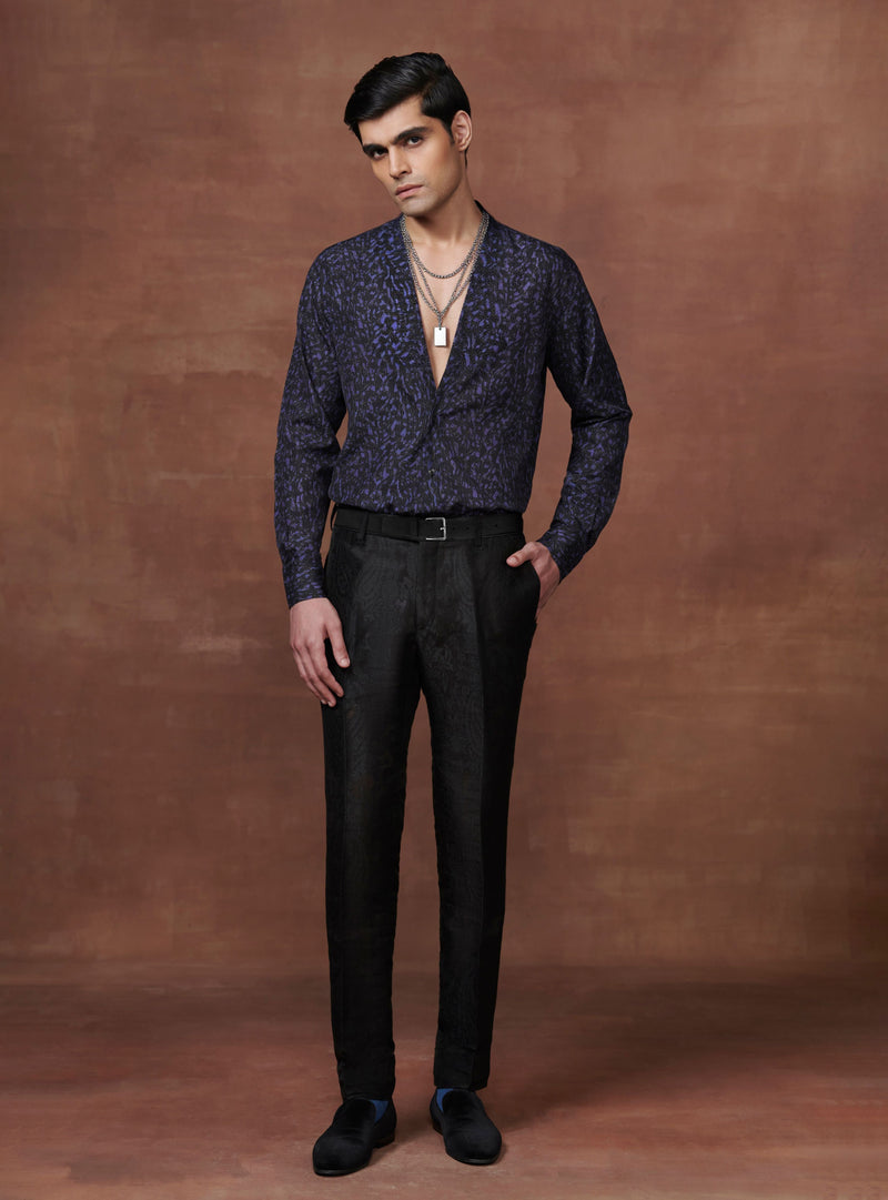 BLACK AND BLUE PRINTED RESORT ELEGANCE SHIRT