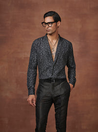 BLACK AND GREY PRINTED RESORT ELEGANCE SHIRT