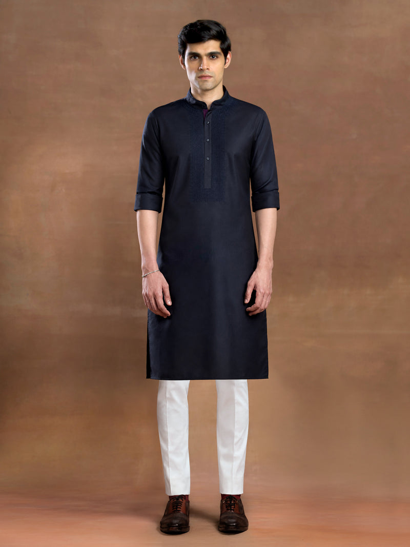 MIDNIGHT NAVY SILK KURTA