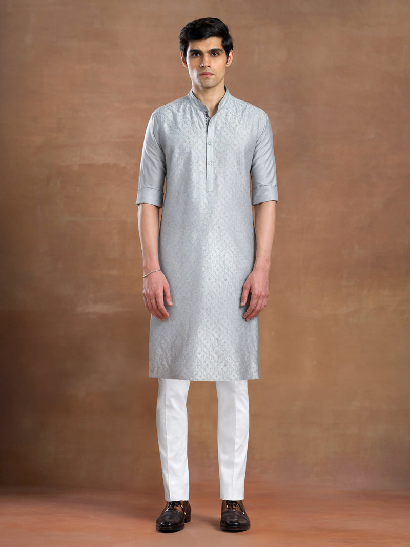 POWDER BLUE EMBROIDERED KURTA