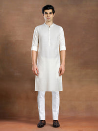 IVORY EMBROIDERED SILK KURTA