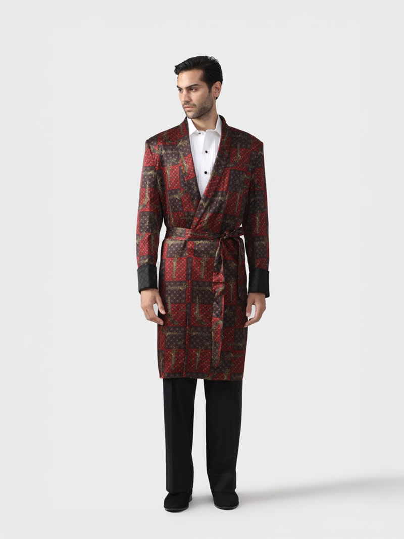 GUN PRINT QUILTED SILK ROBE