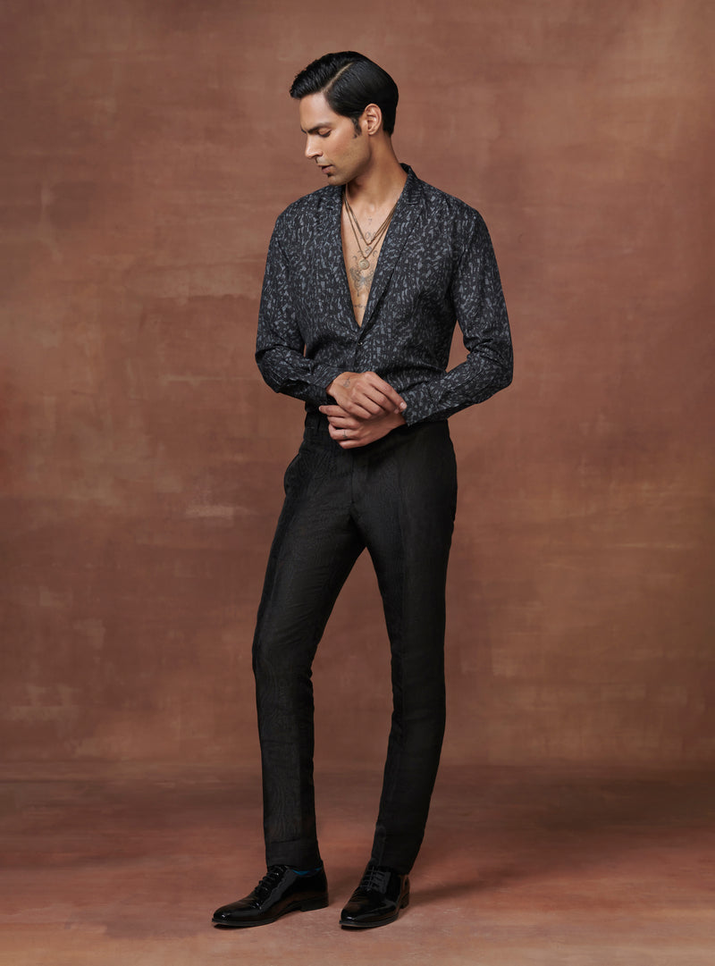 BLACK AND GREY PRINTED RESORT ELEGANCE SHIRT
