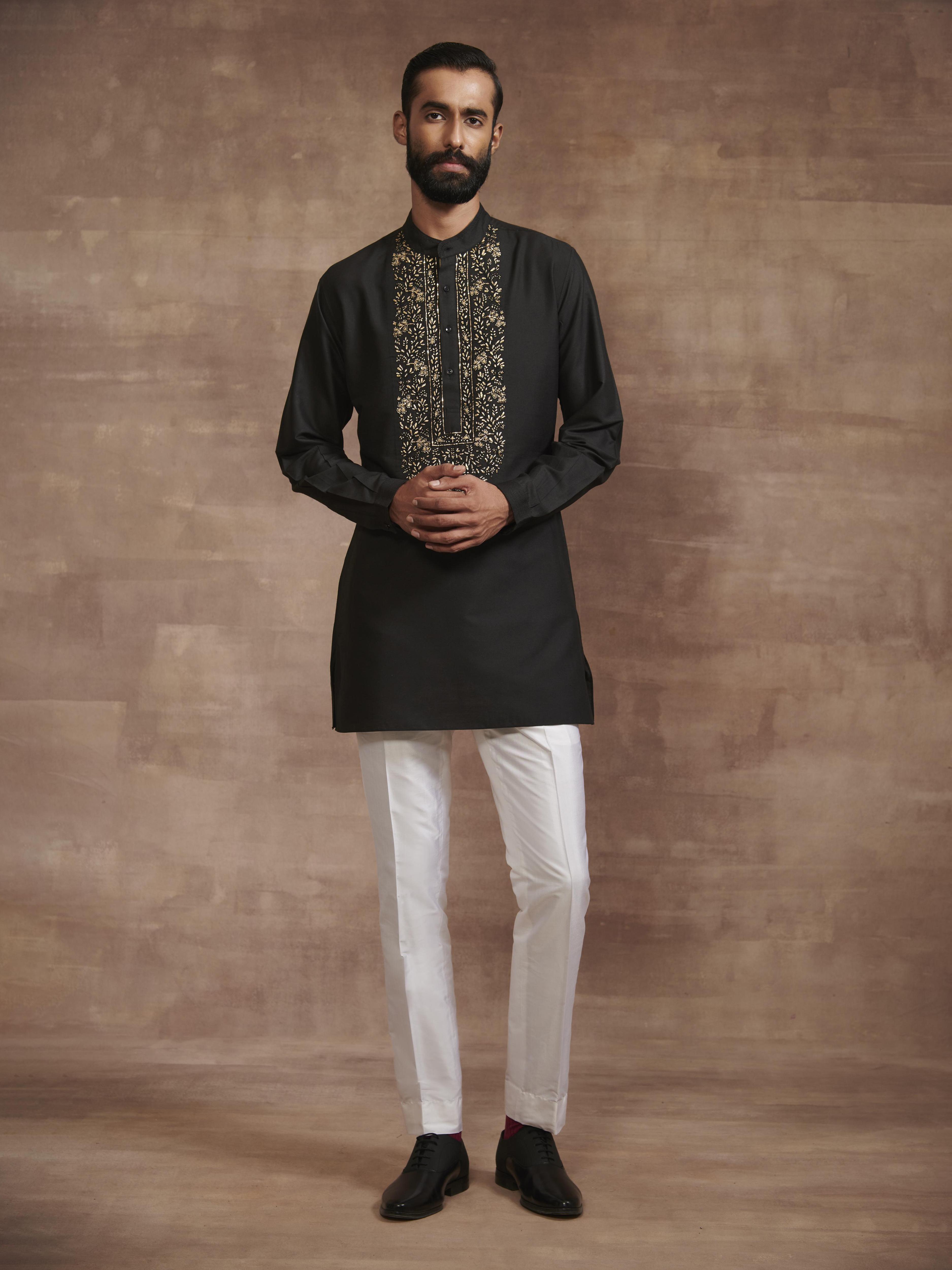 Silk kurta with silk pants.