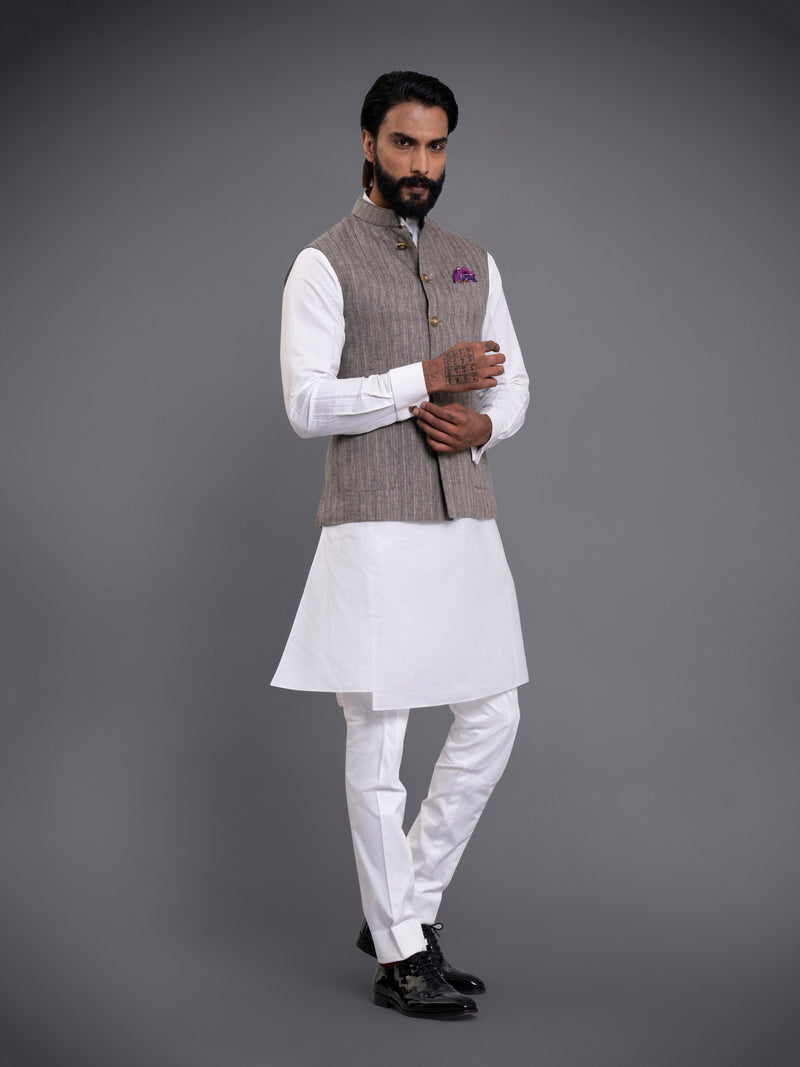 TEXTURED STRIPED WAISTCOAT