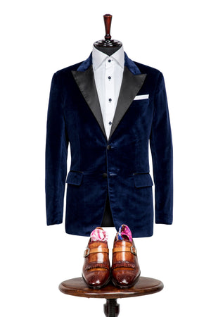 BLUE COTTON VELVET TUXEDO JACKET