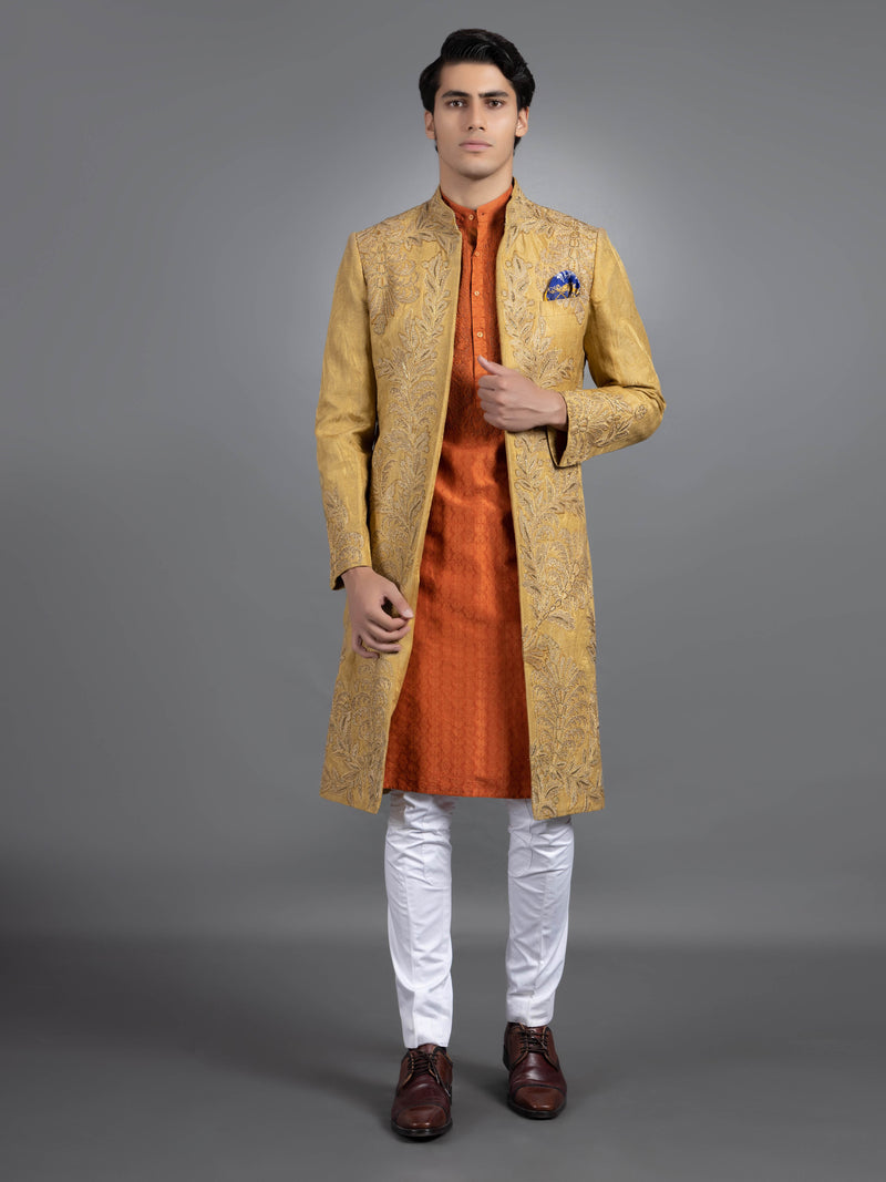 LINEN SILK MUSTARD ACHKAN