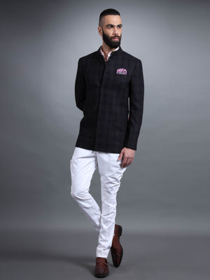 CHECKED COTTON BANDHGALA JACKET