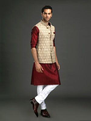 OFF WHITE GOLD BROCADE WAISTCOAT