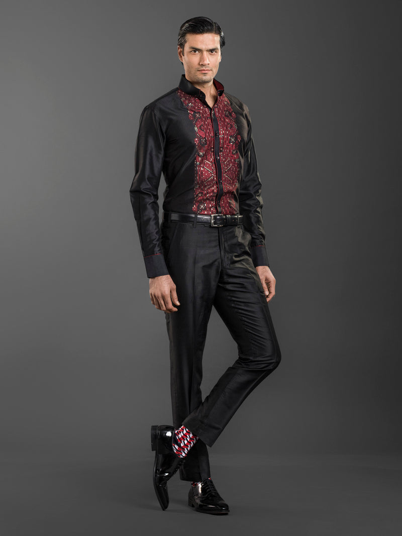 CRIMSON MOSAIC EMBROIDERED SHIRT BY RAGHAVENDRA RATHORE
