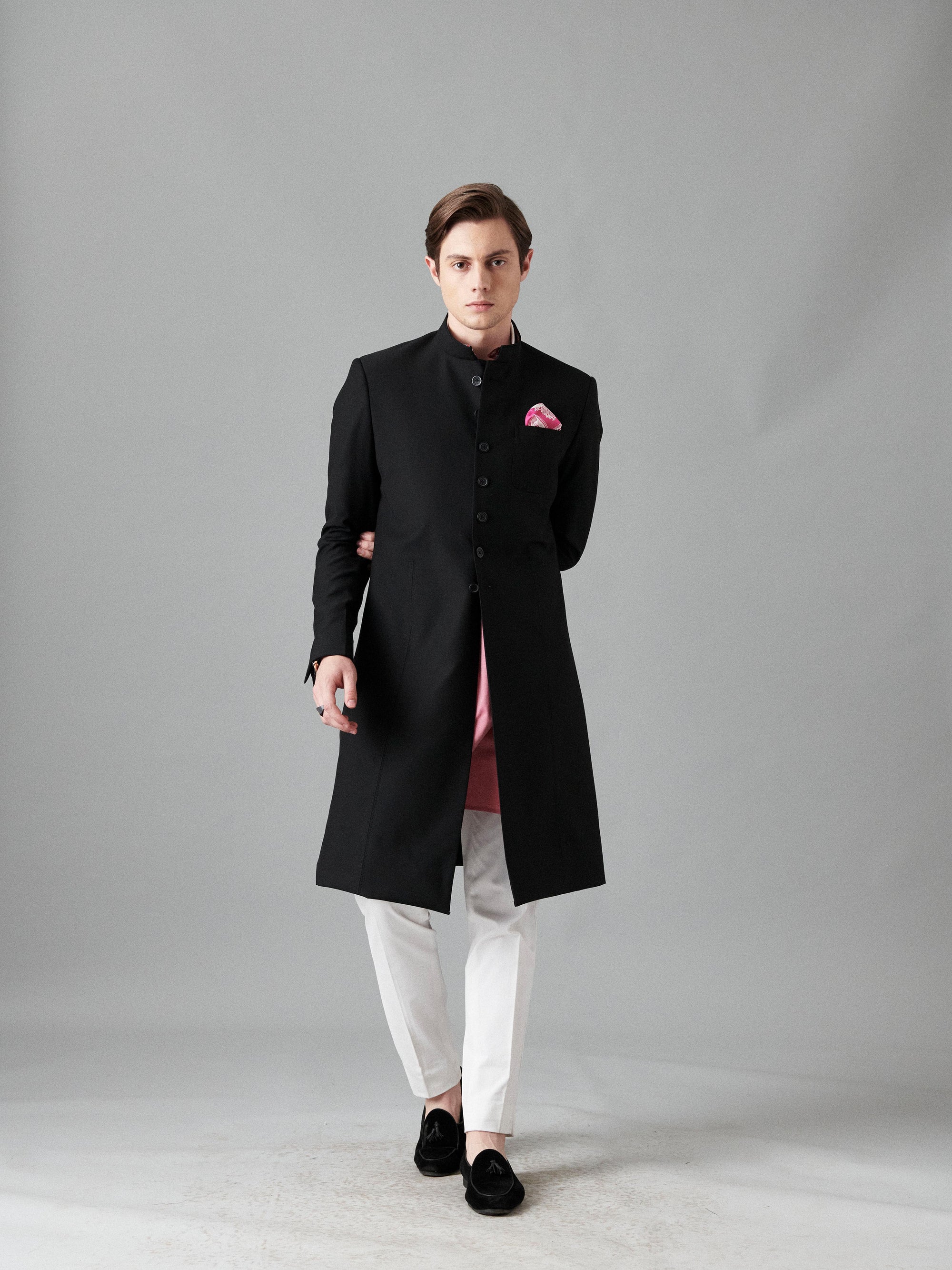 Black velvet plain achkan