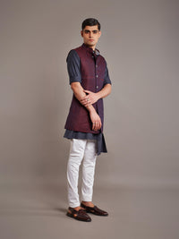 MAROON LINEN SILK LONG WAISTCOAT