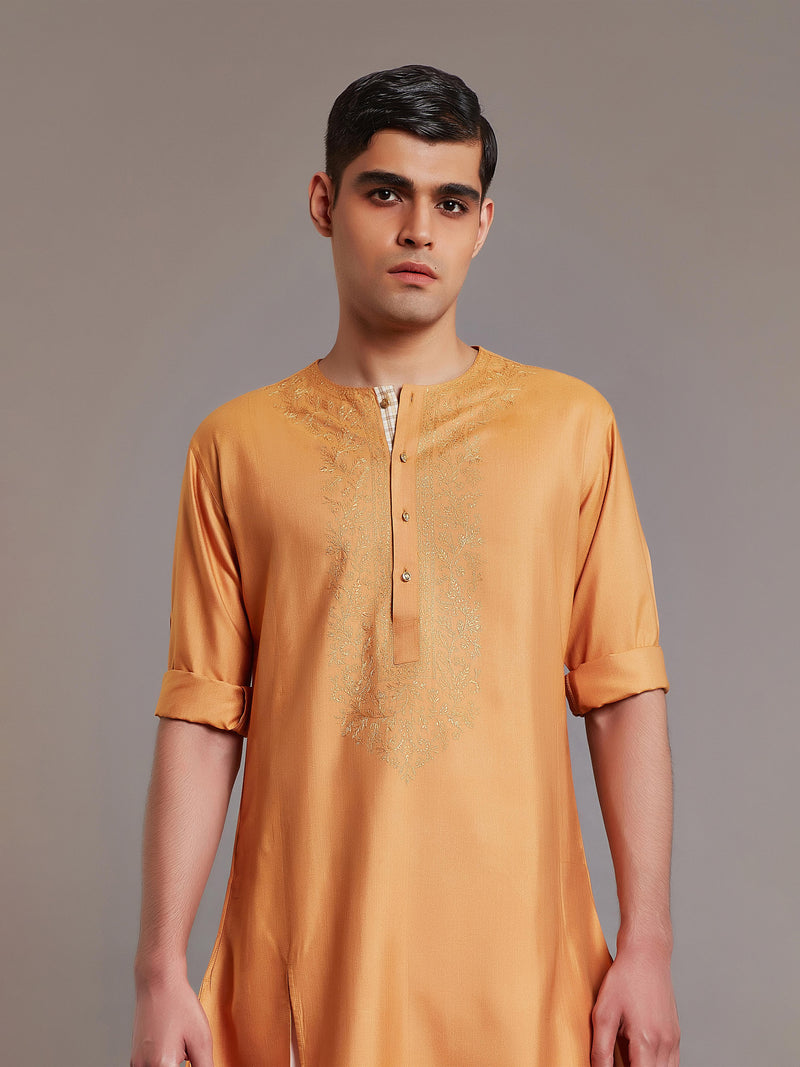 MUSTARD TUSSAR SILK KURTA