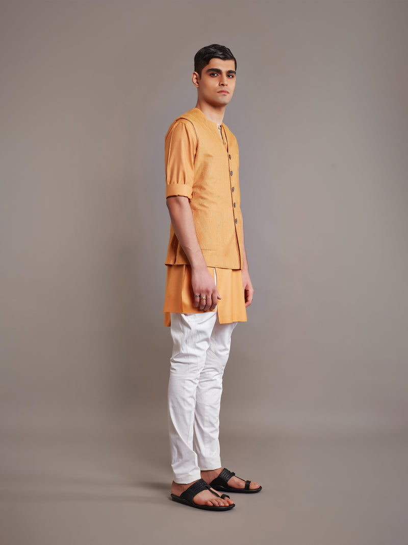 MUSTARD TUSSAR SILK WAISTCOAT
