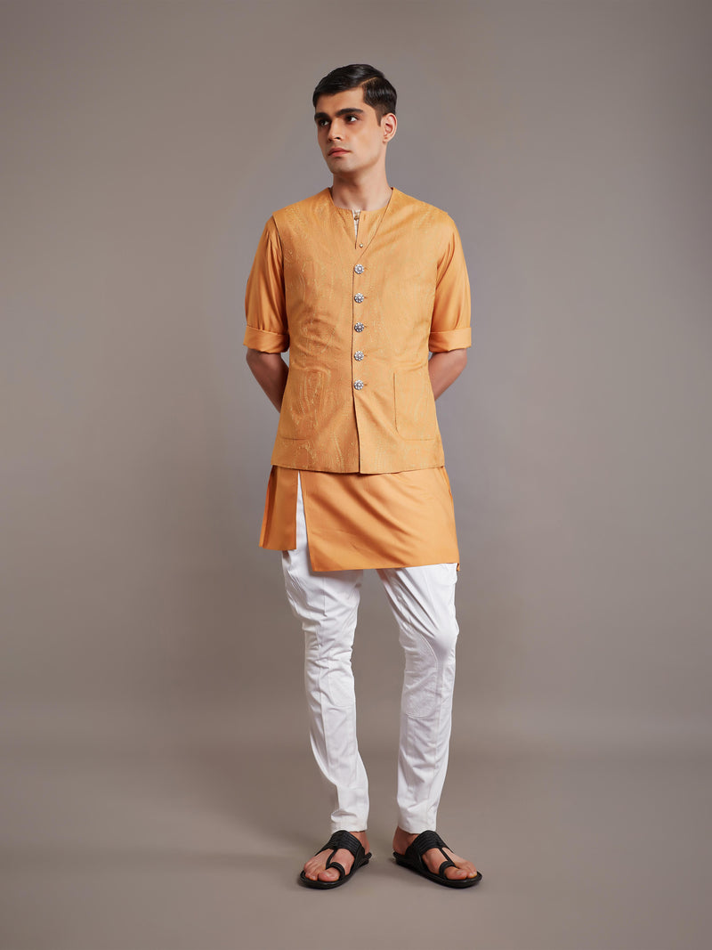 MUSTARD TUSSAR SILK WAISTCOAT