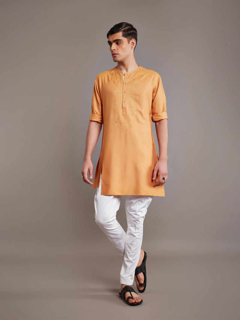 MUSTARD TUSSAR SILK KURTA