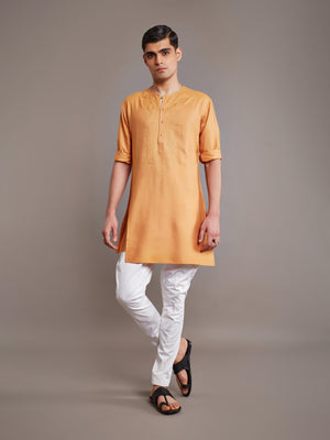 MUSTARD TUSSAR SILK KURTA