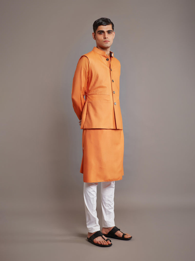 ORANGE TUSSAR SILK WAISTCOAT
