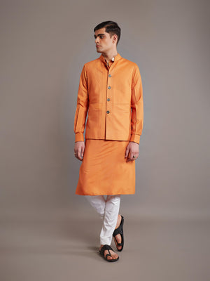 ORANGE TUSSAR SILK WAISTCOAT