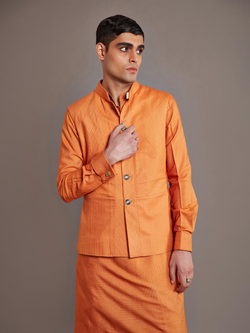 ORANGE TUSSAR SILK WAISTCOAT