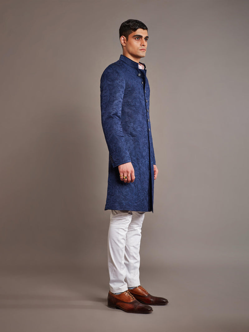 NAVY LINEN SILK ACHKAN