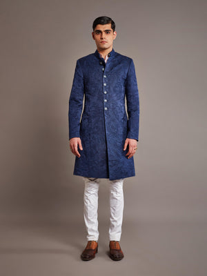 NAVY LINEN SILK ACHKAN