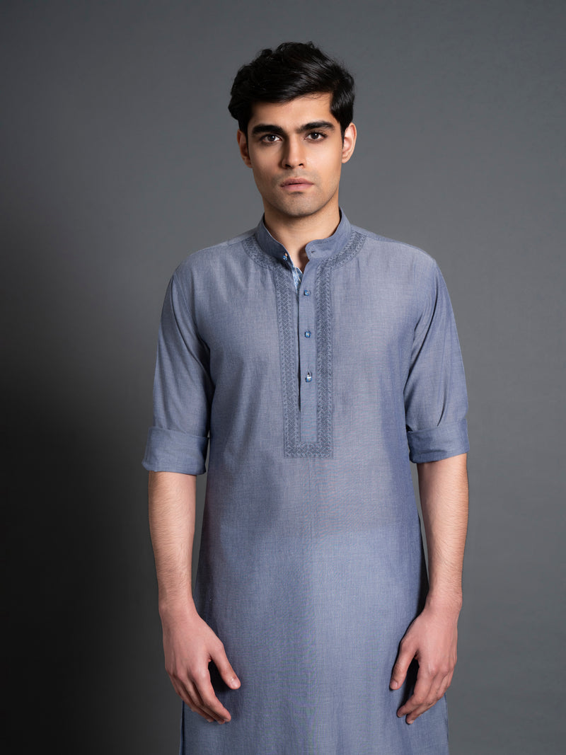 CHAMBRAY TEXTURED KURTA