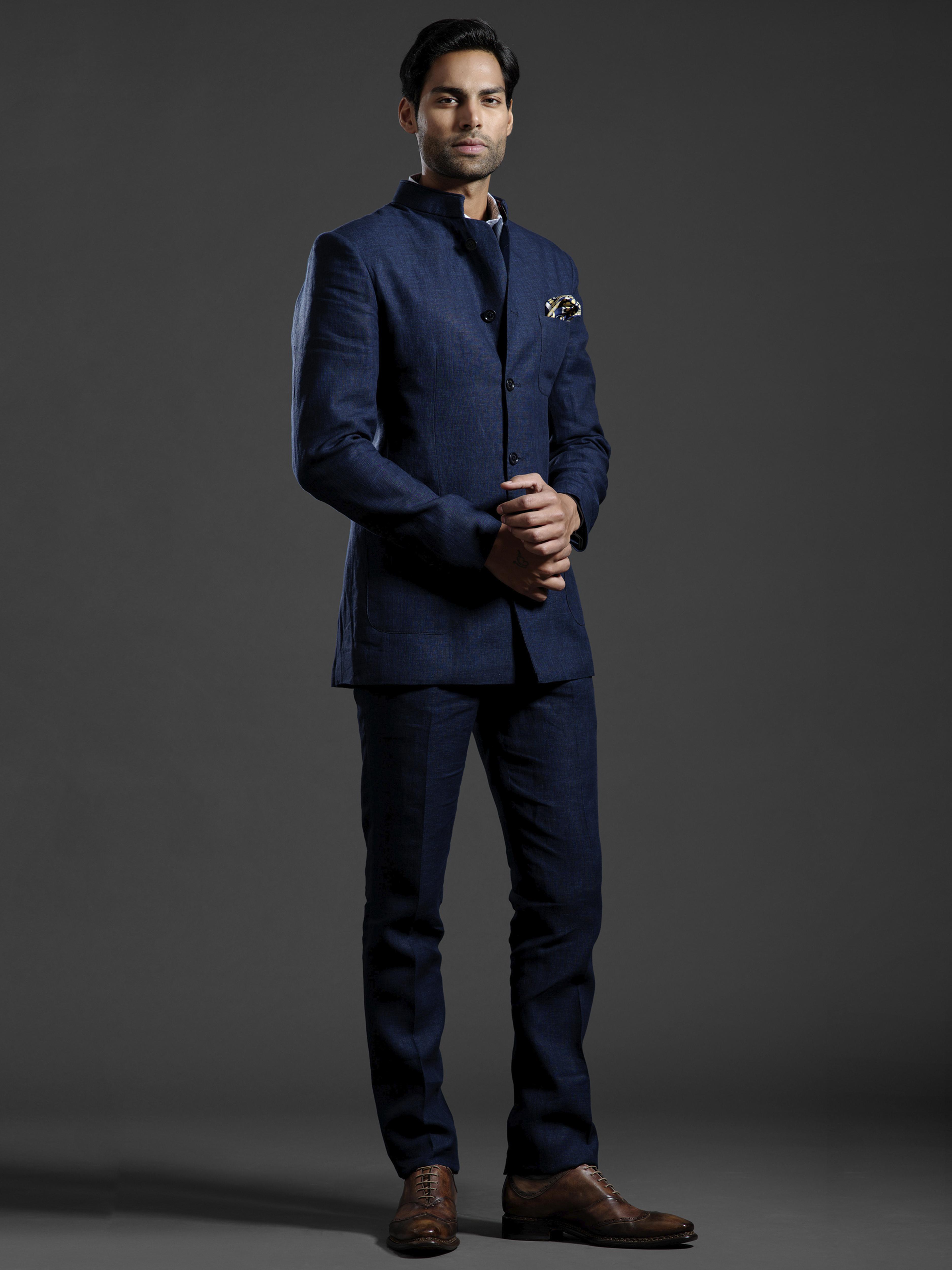 Hazelnut Plain-Solid Premium Cotton Bandhgala/Jodhpuri Suits for Men.