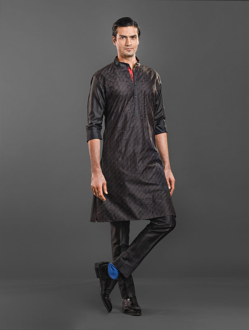 BLACK SILK KURTA